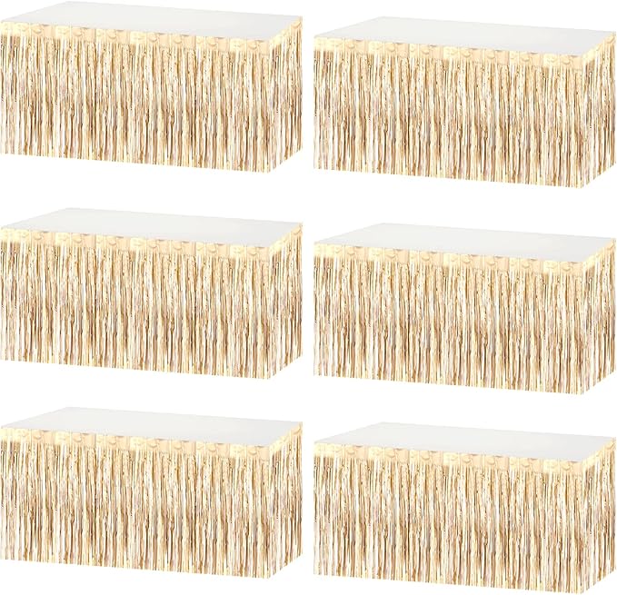 6 Pack 29x108 Inch Metallic Foil Fringe Tinsel Table Skirts Banner by AIKENLIN