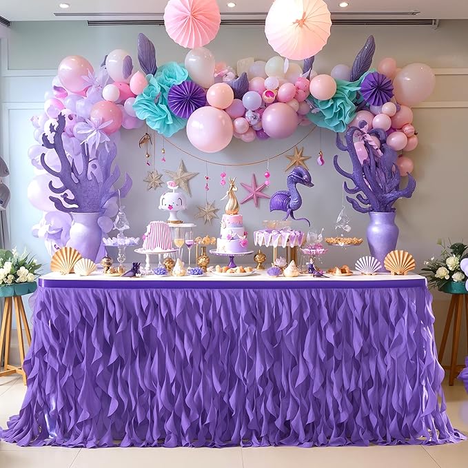 Partisky Mermaid Purple Tulle Curly Willow Table Skirt - Image 5
