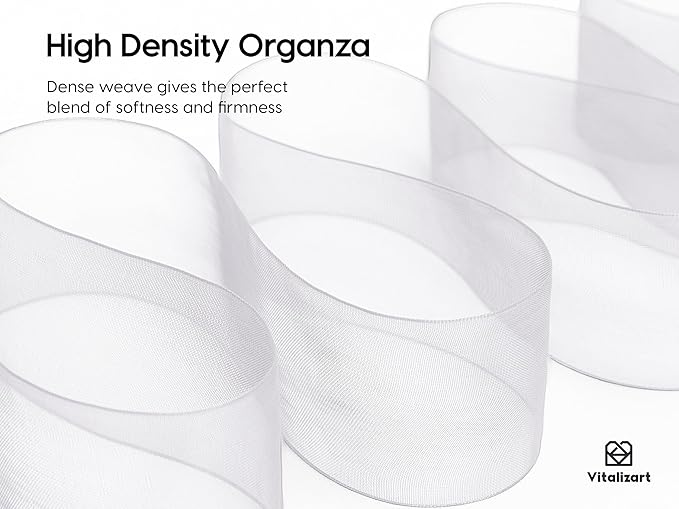 Vitalizart White Organza Ribbon 1.5" x 30 Yd Sheer Ribbons - Image 3