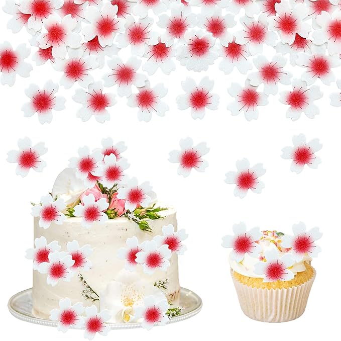 Ephlyn 100Pcs Edible Cherry Blossom Cupcake Toppers Edible Wafer Paper Flowers - Image 3