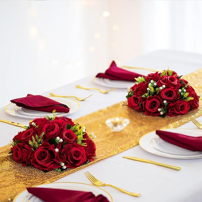 BLOSMON Flower Balls Wedding Rose Centerpieces: 6 Pcs Crimson Fake Flowers - Image 2