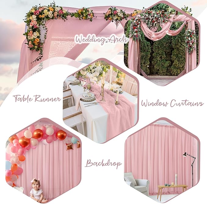 PARTISKY 10ftx10ft Dusty Rose Chiffon Sheer Backdrop Curtains, Wrinkle-Free - Image 2