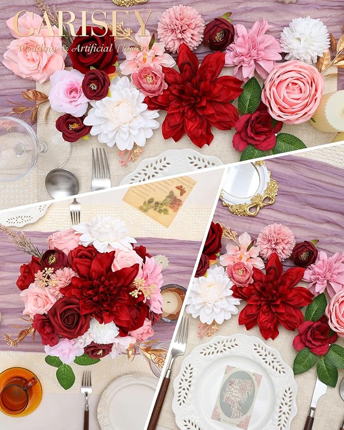 Artificial Flowers Combo, Mix Silk Flowers Roses, Dahlias - Image 6