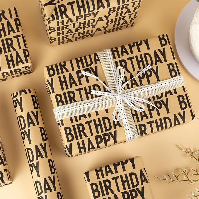 Yarcony Birthday Kraft Wrapping Paper Roll, Mens Gift Wrapping Paper - Image 7