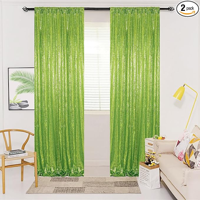 ShinyBeauty 4x10ft Olive Green Sequin Backdrop | 2 Panels Glitter Curtains by ShinyBeauty