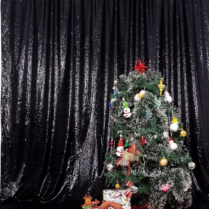 Poise3EHome 8Ft x 10Ft Black Sequin Backdrop, Glitter Thick Sequin Background - Image 8