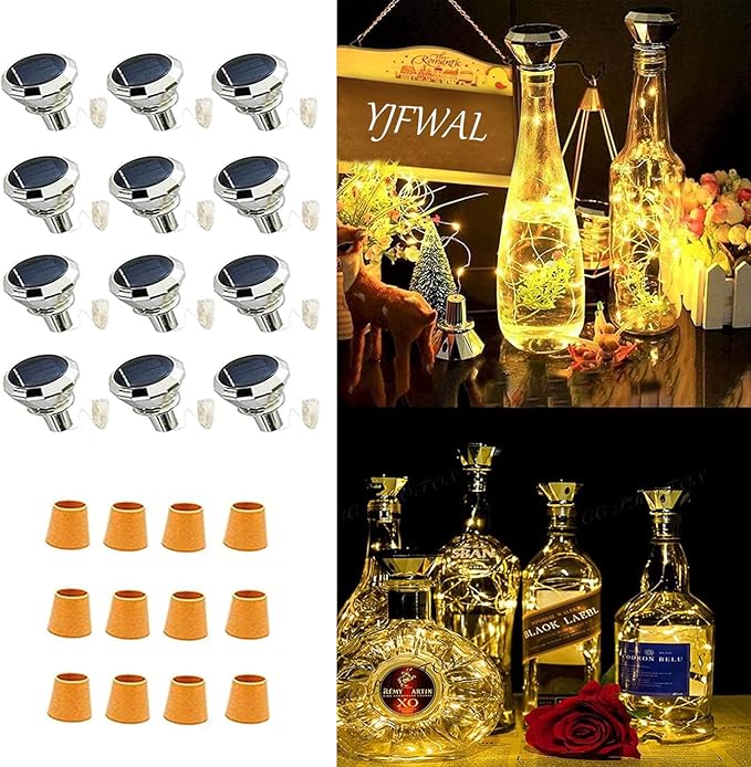 Upgraded 12 Pack Diamond Solar Wine Bottle Lights, 20 LEDs Waterproof Copper by YJFWAL