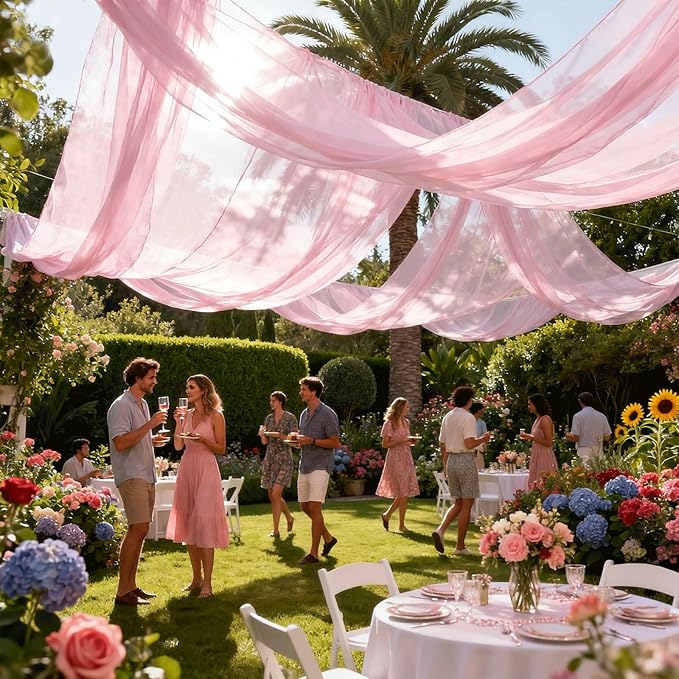 Wedding Arch Draping Fabric 29" x 18 FT Light Pink Sheer Chiffon Outdoor - Image 7