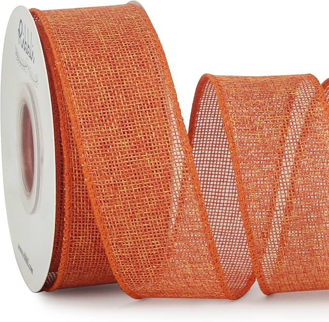 Ribbli Orange Burlap Wired Ribbon, 1-1/2 Inch x 10 Yard, Wired Edge Ribbon by Ribbli