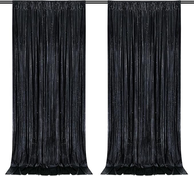 9.6x8FT Black Sequin Curtains: Photo Backdrop Drapes 2 Pieces 4.8x8FT Birthday by MoKoHouse