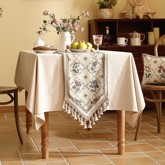 patdrea Designer Vintage Floral Linen Extra Long Table Runner 118 Inch Long - Image 8