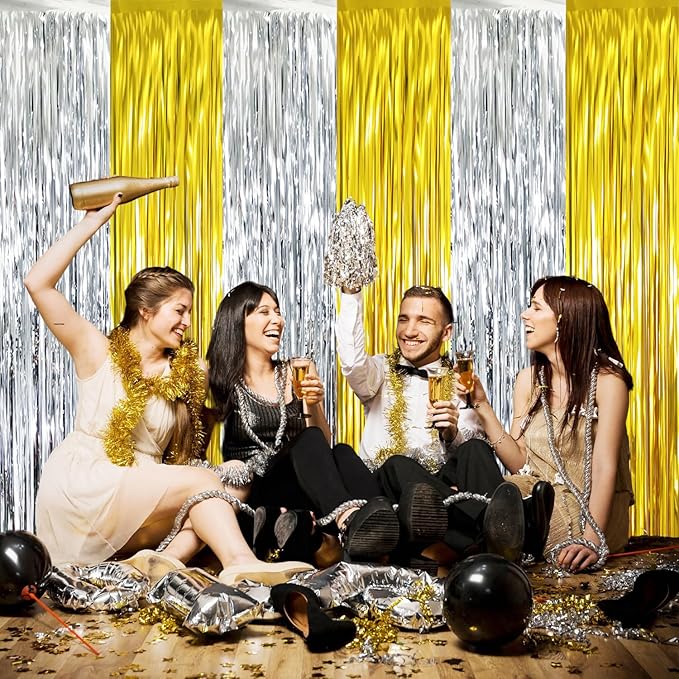 GOER 3.2 ft x 8.2 ft Metallic Tinsel Foil Fringe Curtains Party Backdrop Party - Image 2