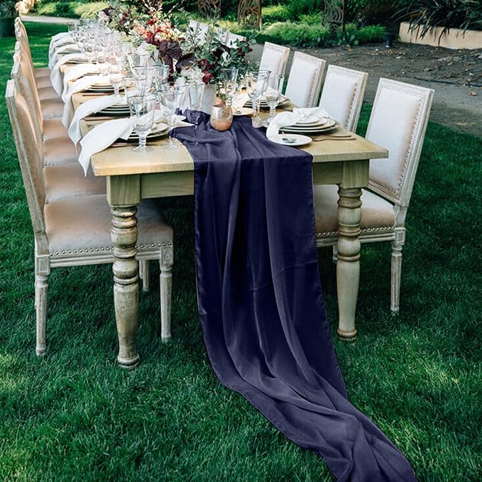 10 Pack 10ft Navy Blue Chiffon Table Runners Wedding Table Runner Sheer - Image 8
