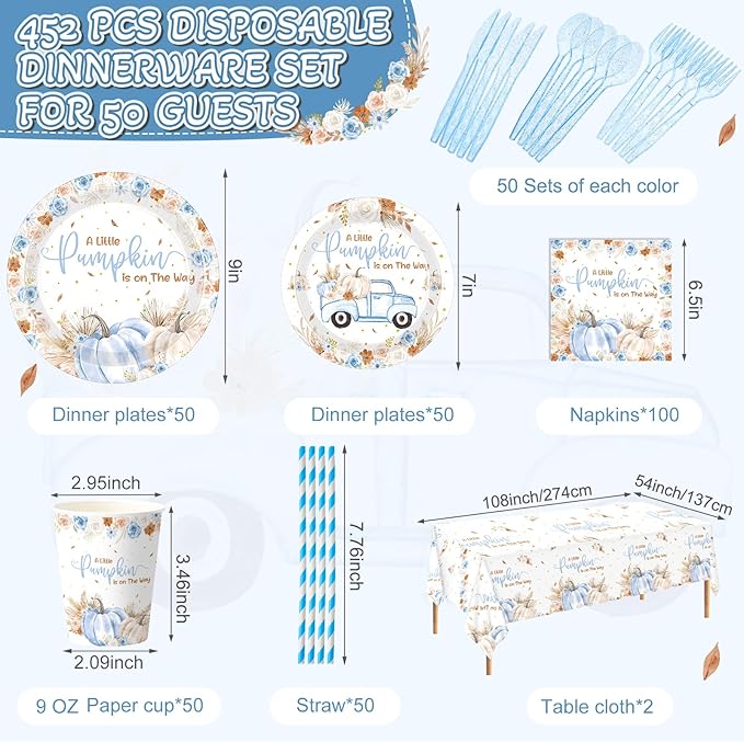 452 Pcs Little Pumpkin Baby Shower Decorations - Image 2