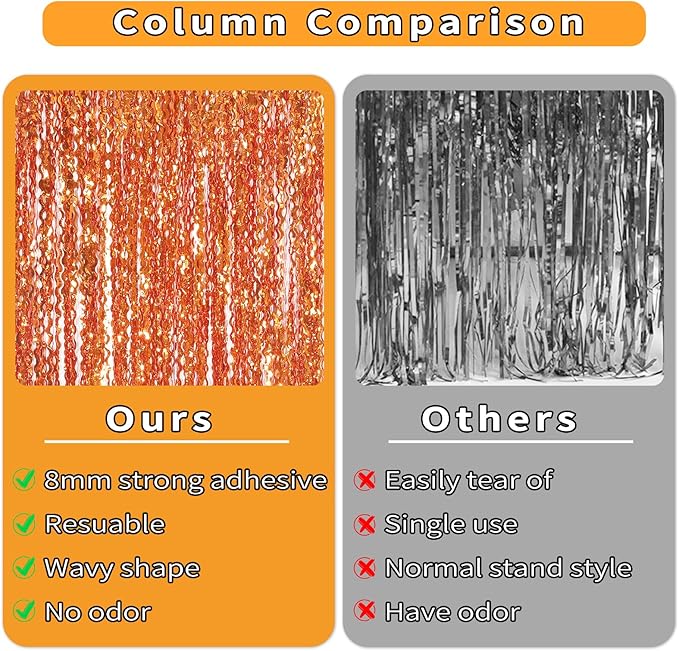 4 Pack Orange Wavy Metallic Tinsel Foil Fringe Curtains | 3.3 ft x 6.6 ft Party - Image 9