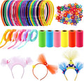 Canlierr 24 Pcs Rainbow Headbands 6 Tulle Mesh Fabric Rolls 100 Felt Flowers by Canlierr