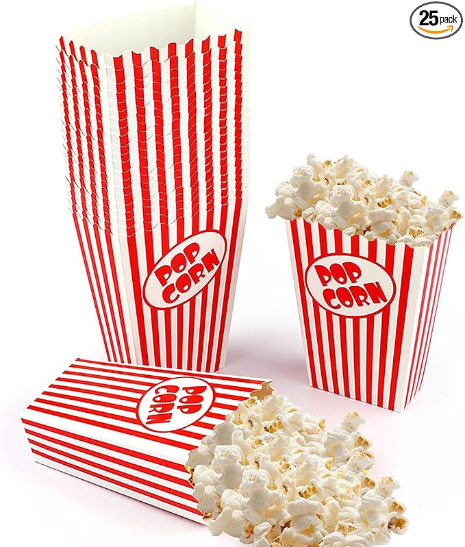 25 Pcs Small Popcorn Boxes for Party 5.5 Inches Tall Red & White Striped by Unknown