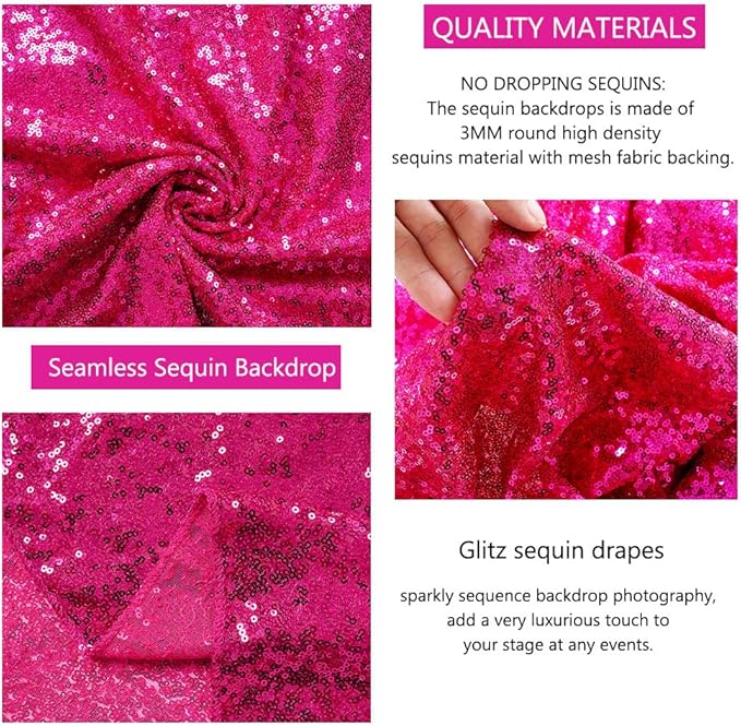 Fuchsia Sequin Backdrop Drapes 4 Panels 2FTx8FT Glitter Backdrop Curtains - Image 5