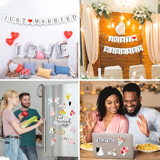 16 Pcs Just Married Car Decorations Include 14 Assorted Ornate Car Magnets Just - Image 7