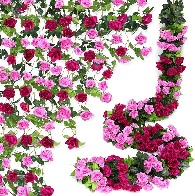Floweroyal 6 Pack Artificial Flower Garlands 15.8FT Fake Rose Vines Silk by FloweroyalCrafts