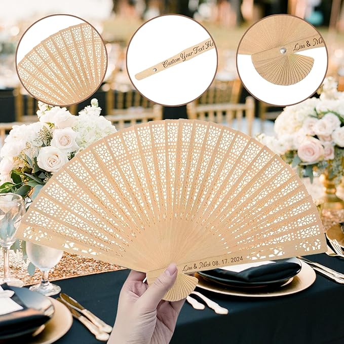 100Pcs Wedding Fans Personalized Folding Hand Fans Custom Sandalwood Wedding - Image 3