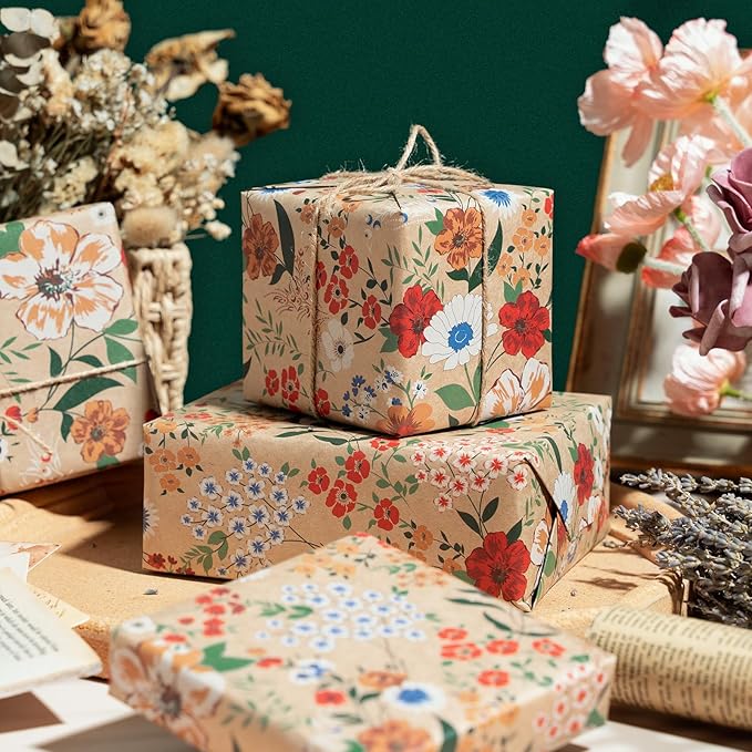 WRAPAHOLIC Kraft Floral Wrapping Paper - Image 4