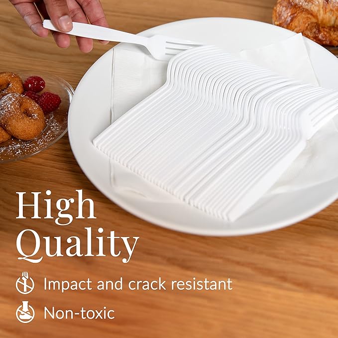 Prestee 100 White Plastic Forks Heavy-Duty, Heavyweight Plastic Silverware Forks - Image 4