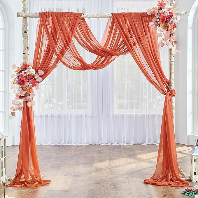 Arch Drapes for Wedding Arch Draping Fabric 6Panels Terracotta Sheer Backdrop - Image 4