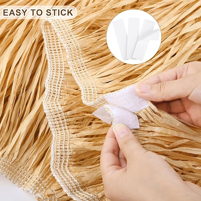 Fovths 2 Packs Luau Grass Table Skirt Fringe Dark Straw Grass Skirt 108 x 30 - Image 3