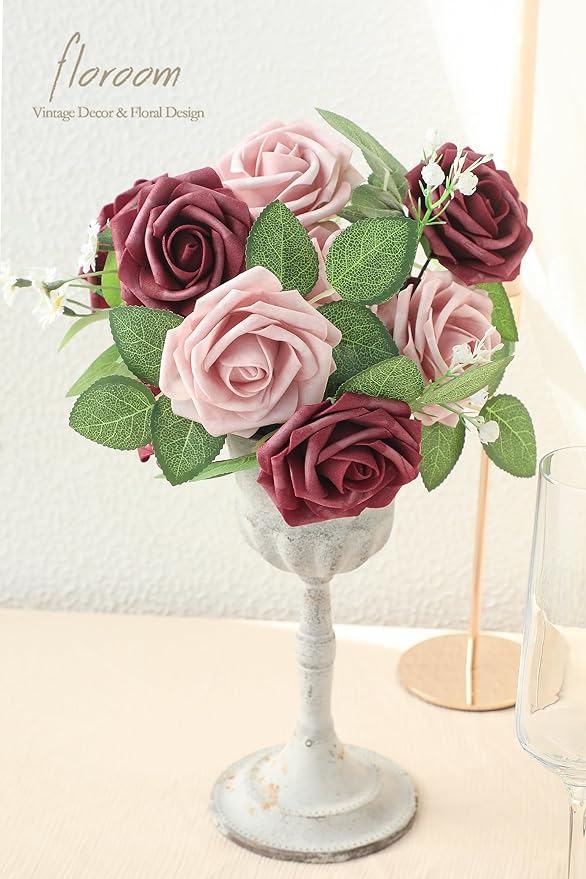 Floroom Artificial Flowers 25pcs Real Looking Cinnamon Rose & Shabby Pink Foam - Image 4