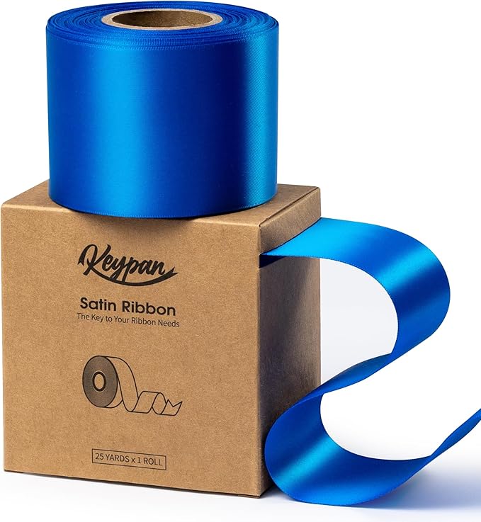 Royal Blue Satin Ribbon 2.5 Inch Double-Faced Ribbons 25 Yards by Keypan