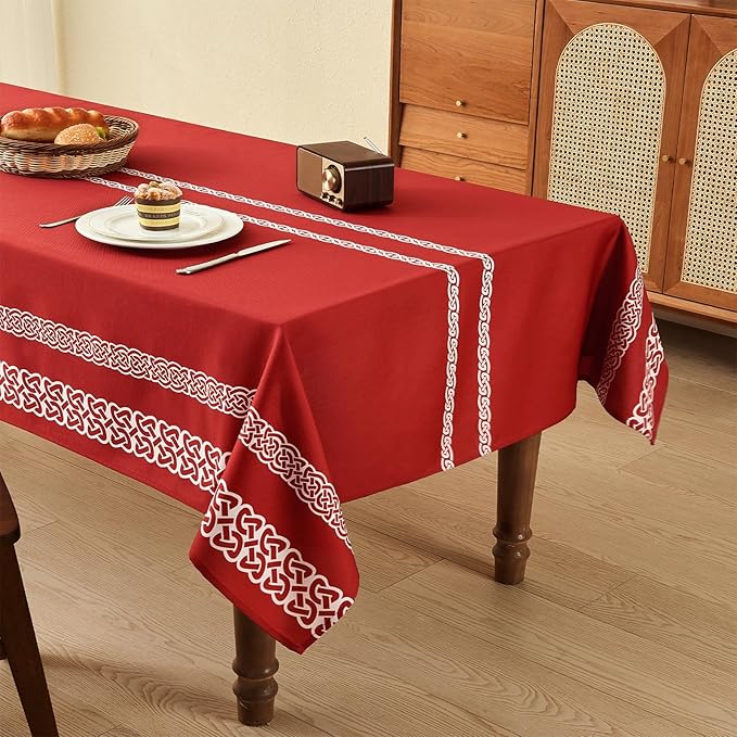 Celtic Knot Table Cloth Rectangle Table 57x118 Inches Waterproof Hot Red by WAITERTREE