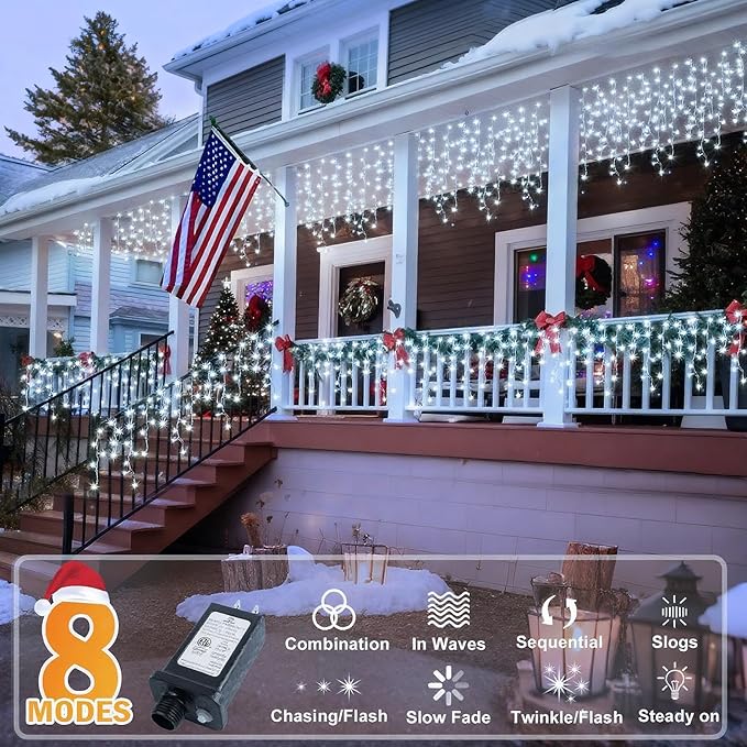 KNONEW Christmas Lights Outdoor Decorations 400 LED 33ft 8 Modes Curtain Fairy - Image 3