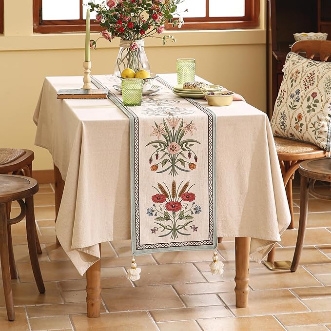 ISAENNE Designer French Country Linen Table Runner 87 Inches Long, Elegant - Image 6
