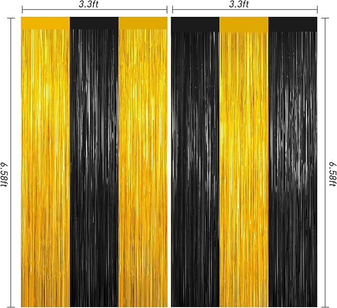 Black and Gold Party Streamers Decoration, Foil Fringe Backdrop - Image 3