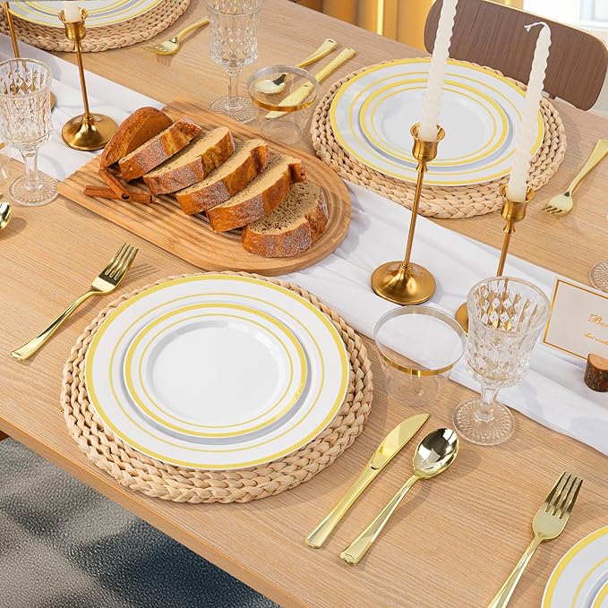 BESTVIP 700PCS Gold Plastic Dinnerware Set - Image 5