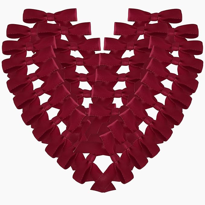 50pcs 1-1/2" Burgundy Satin Ribbon Bows Without Twist Ties Giant Bows by Micomon