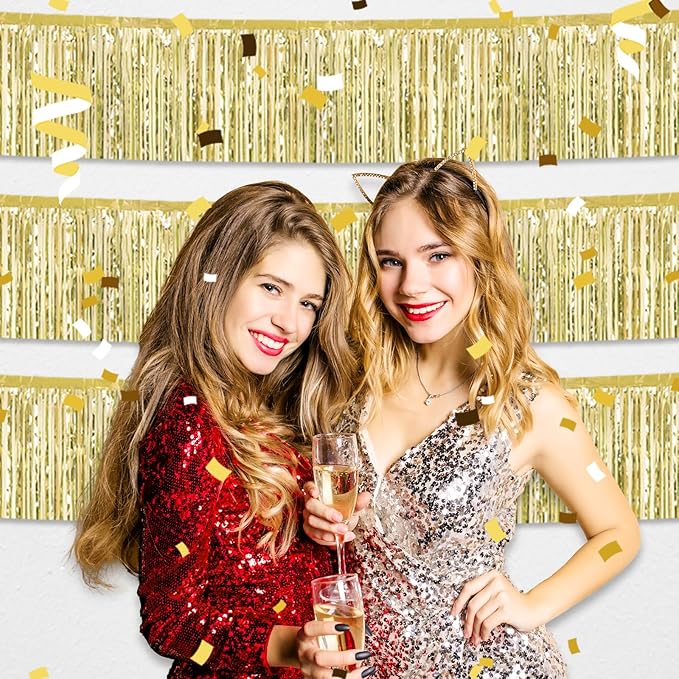 3 Pack 10 Long Light Gold Metallic Foil Fringe Garland Wall Hanging Tassle - Image 6