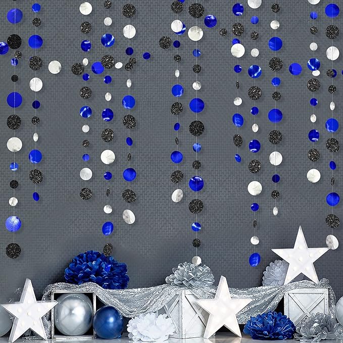 46Ft Navy Blue Black Silver Circle Dots Garland Royal Blue Black Polka Dots - Image 6