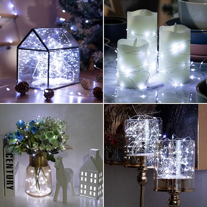 HXWEIYE 12 Pack LED White Fairy Lights Battery Operated, 7ft 20LED Mini Fairy - Image 5