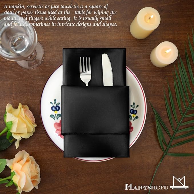 Manyshofu 60 Pieces Black Satin Napkins - Image 5