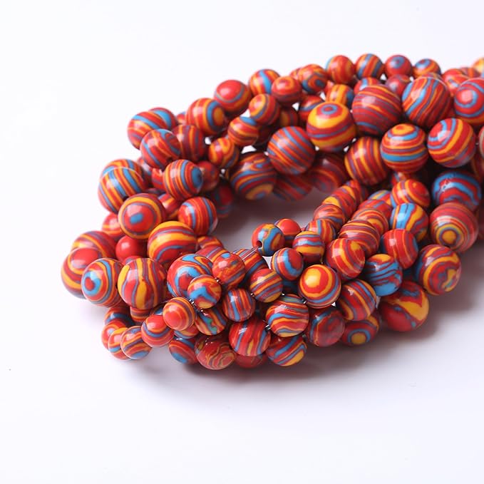 Red Yellow Blue Peacock Turquoise Stone Beads Gemstone Round Crystal Energy - Image 5