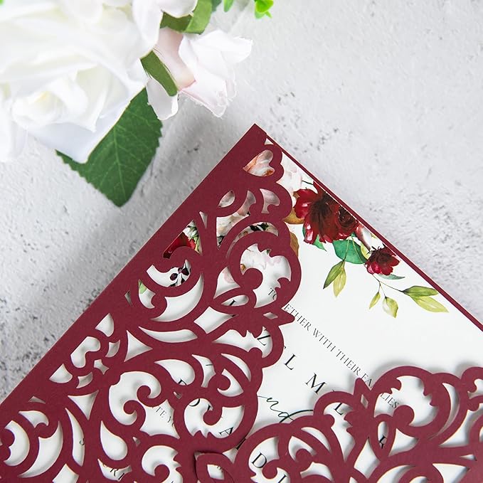 20Pcs Burgundy Laser Cut Invitation Cards - Image 6