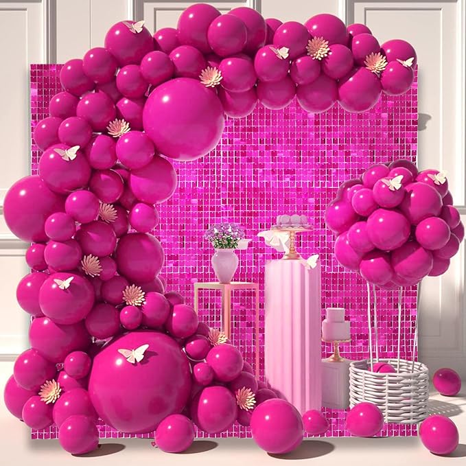 24PCS Hot Pink Shimmer Wall Backdrop, Square Sequin Backdrops Panel, Glitter - Image 4