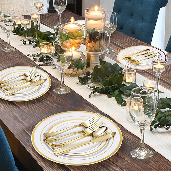 300PCS Gold Plastic Plate Set, Plastic Plates - Image 6