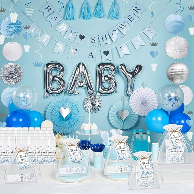 50 PCS Blue Flower Bridal Baby Shower Lip Balm Gift Baby Shower Favor Party - Image 5