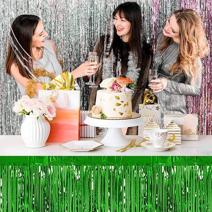 3 Pack 29 x108 Inch Green Foil Fringe Table Skirts Metallic Banner - Image 5