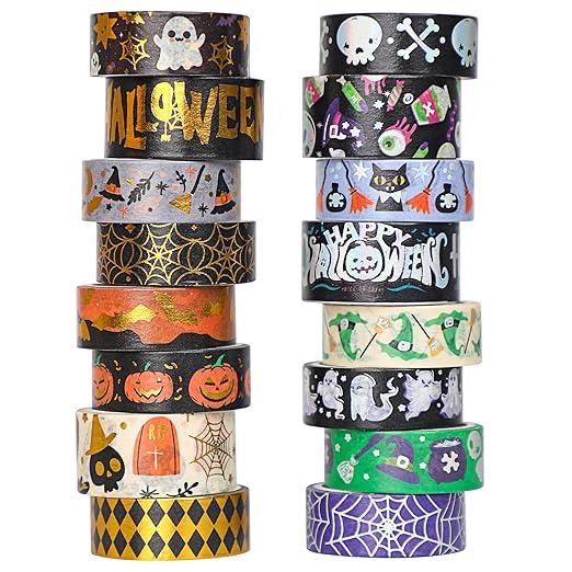 16 Rolls Halloween Washi Tape Holiday Masking Tape Stickers Glod Foil by Sereliy