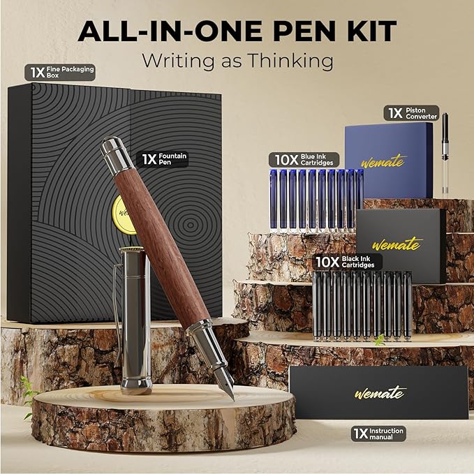 WEMATE Fountain Pen Set, Fine Nib, 20 Ink Cartridges, 1 Ink Converter, Smooth - Image 4