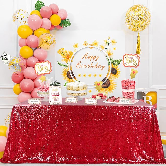 QueenDream Sequin Tablecloth 90"x156" Red Tablecloth Rectangular Party - Image 2